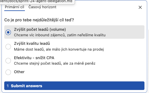 Ukázka: Dotaz procesu - primární cíl