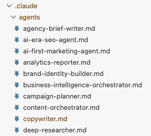 Ukázka seznamu specilizovaných agentů pro Claude